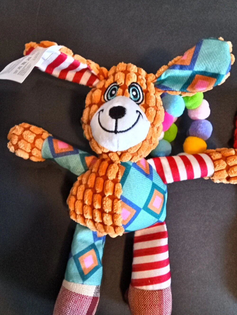 Pet: Plush Patchwork Bunny Pet Toy, 2 Large Scarf/Collars: Pom Pom & Crocheted